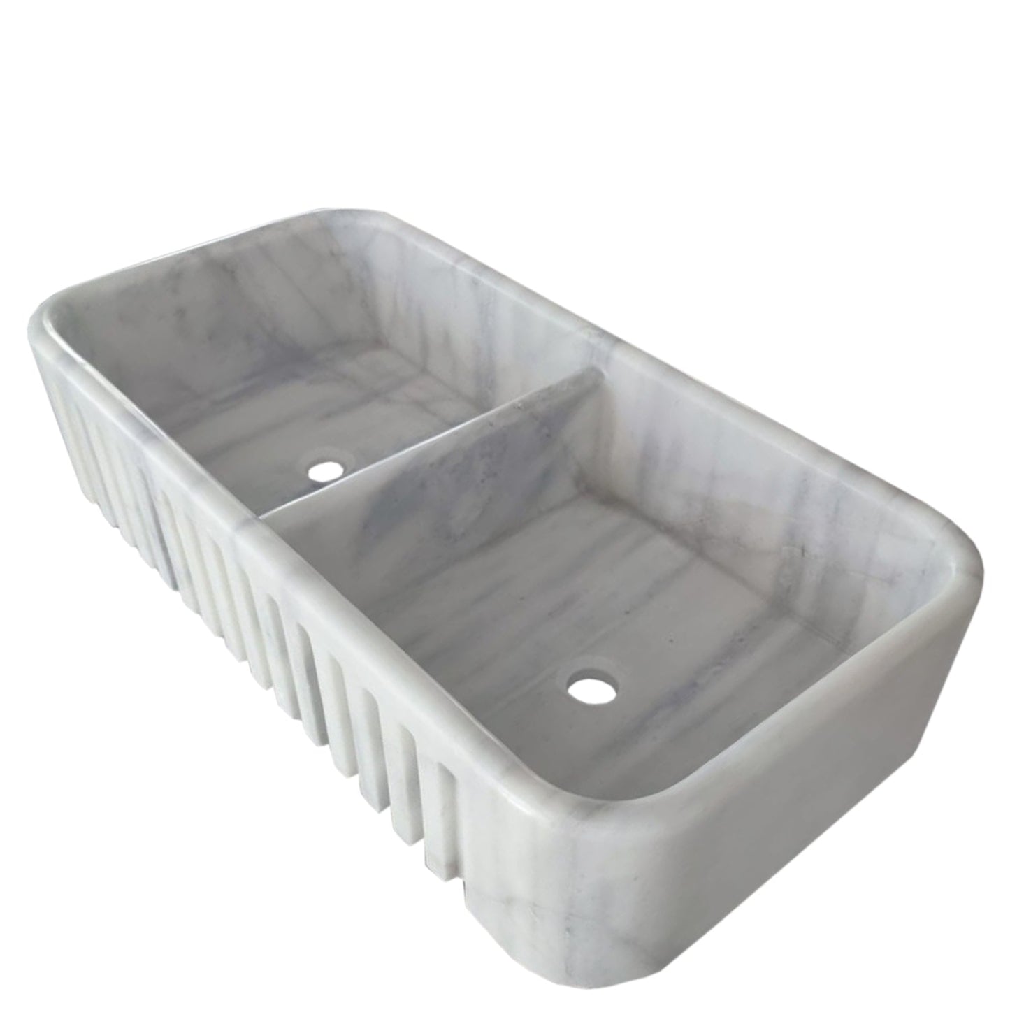 Carrara White Marble Farmhouse Apron Kitchen Double Sink (W)18" (L)36" (H)8"