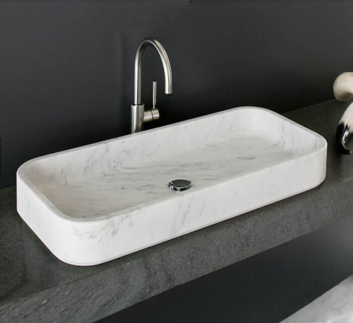 Carrara White Marble Rectangular Above Vanity Bathroom Sink Polished (W)16" (L)32" (H)5"