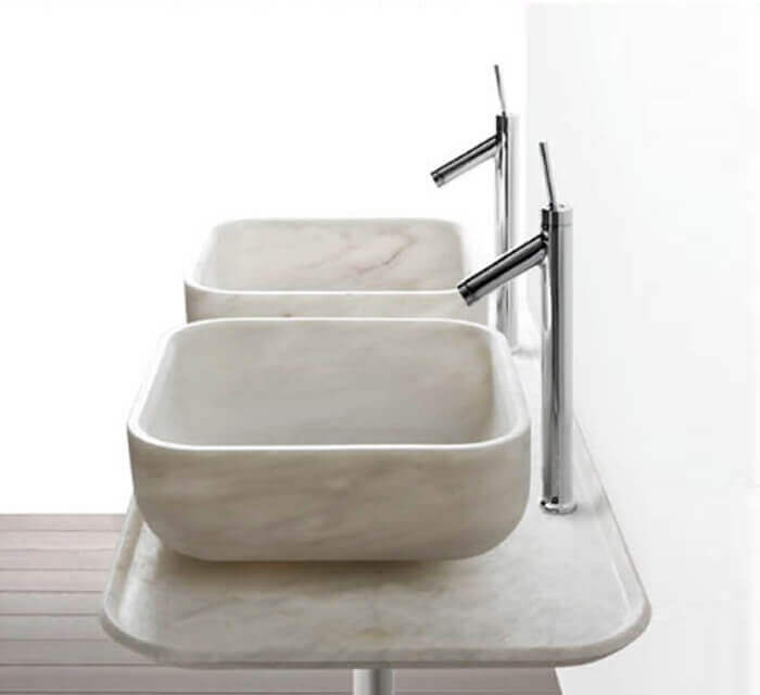 Carrara White Marble Square Above Vanity Bathroom Sink Polished (W)17" (L)17" (H)6"