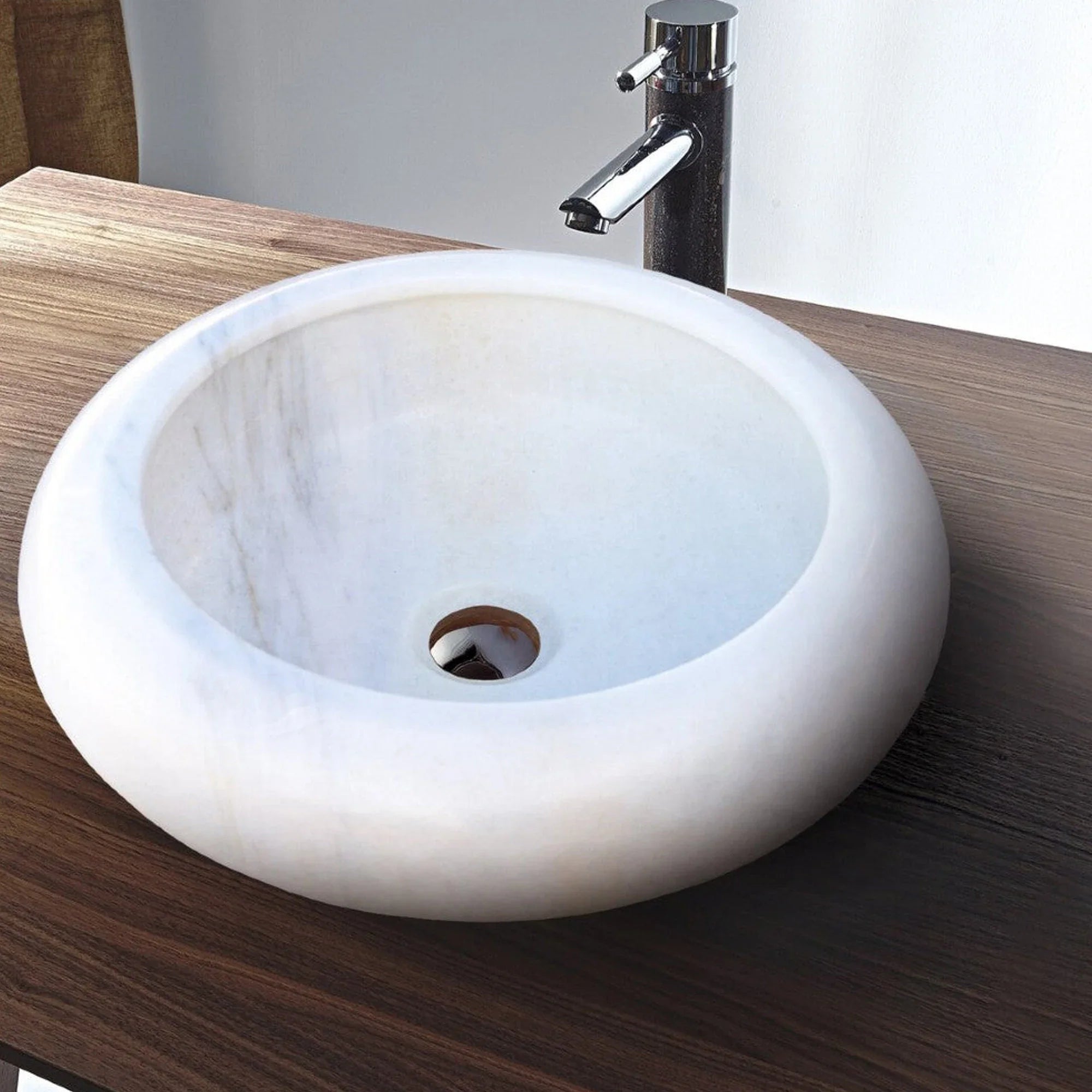 Natural Stone Carrara White Marble Above Vanity Bathroom Sink Polished (D)15.5" (H)6"