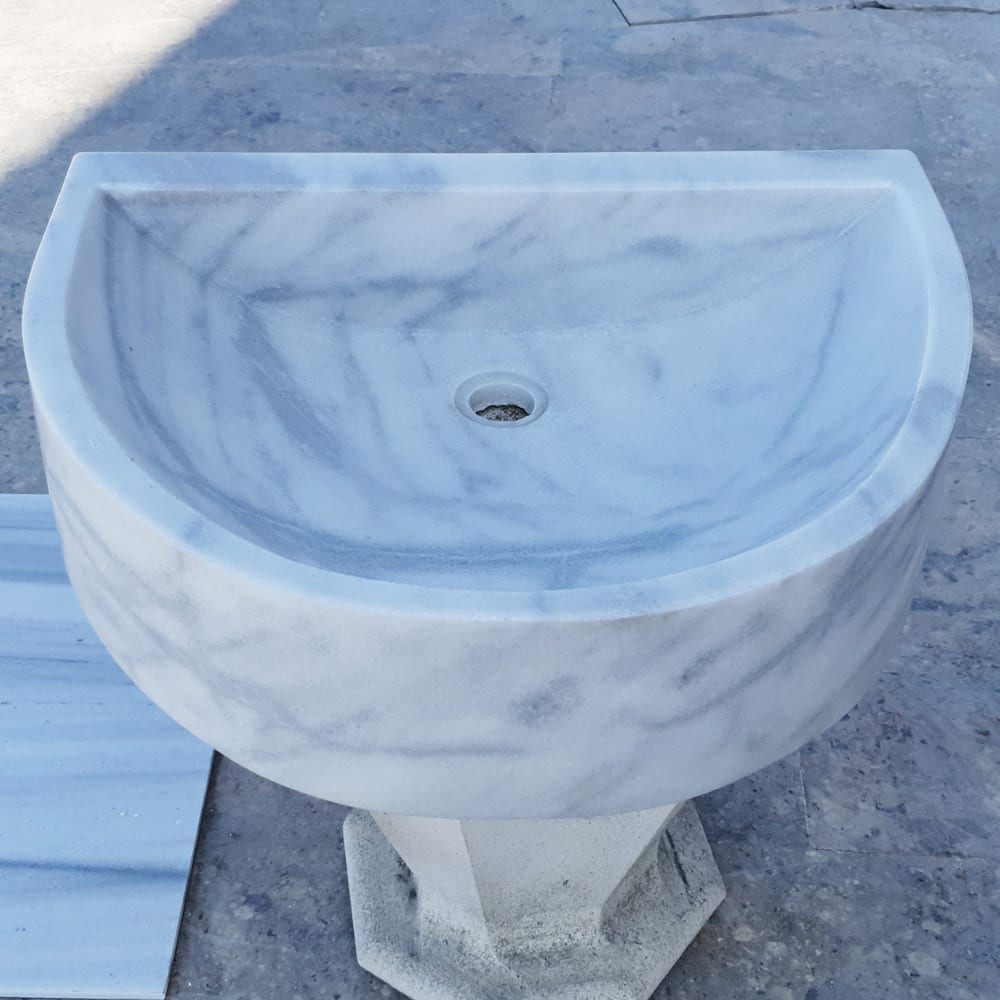 Natural Stone Carrara White Marble Wall-Mount Bathroom Marble Sink (W)24" (L)20" (H)6"