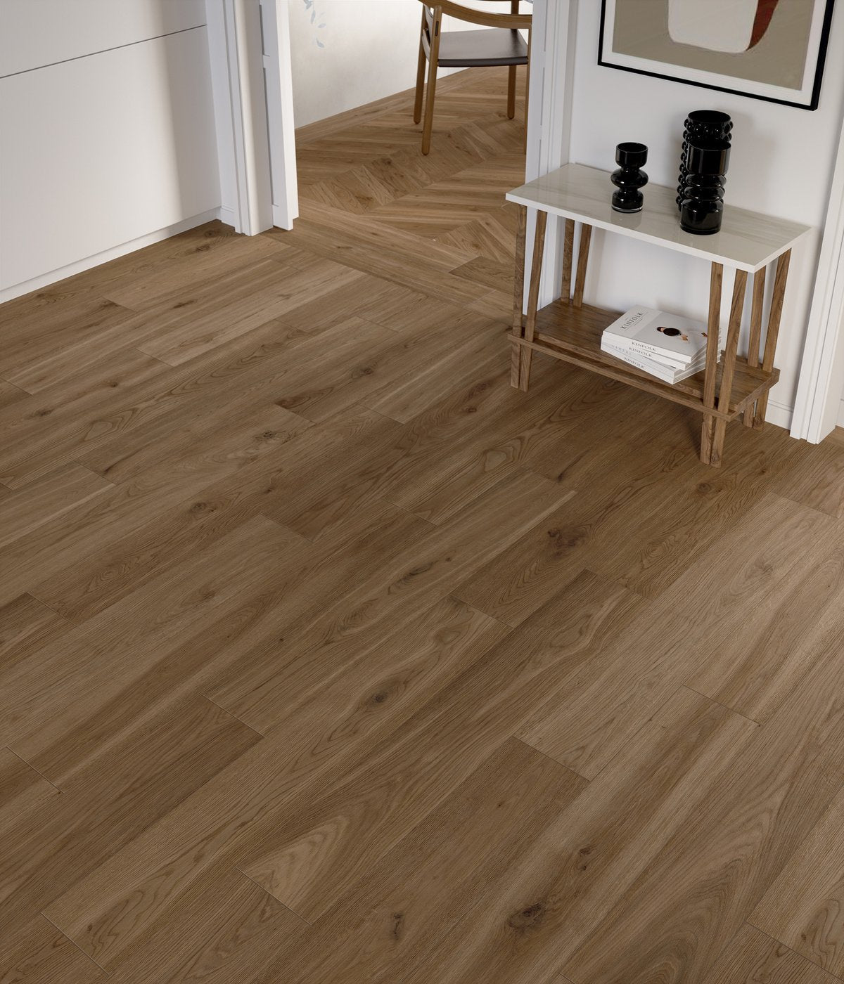 Excalibur Brown Wood Look Porcelain Tile | 8x48" Plank | 3x18" Chevron - Tilevanity.com