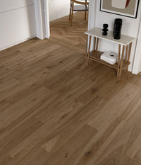 Excalibur Brown Wood Look Porcelain Tile | 8x48" Plank | 3x18" Chevron - Tilevanity.com