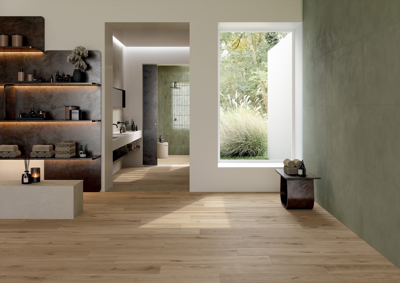 Excalibur Beige Wood Look Porcelain Tile | 8x48" Plank | 3x18" Chevron - Tilevanity.com