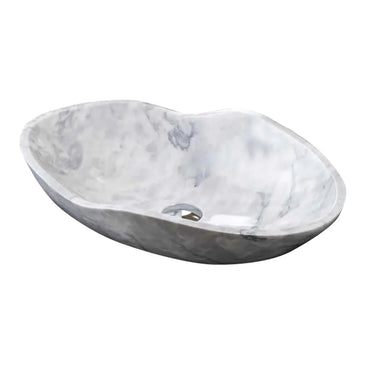 Carrara White Marble Wavy Designer Above Vanity Bathroom Sink (L)24" (W)14" (H)6"