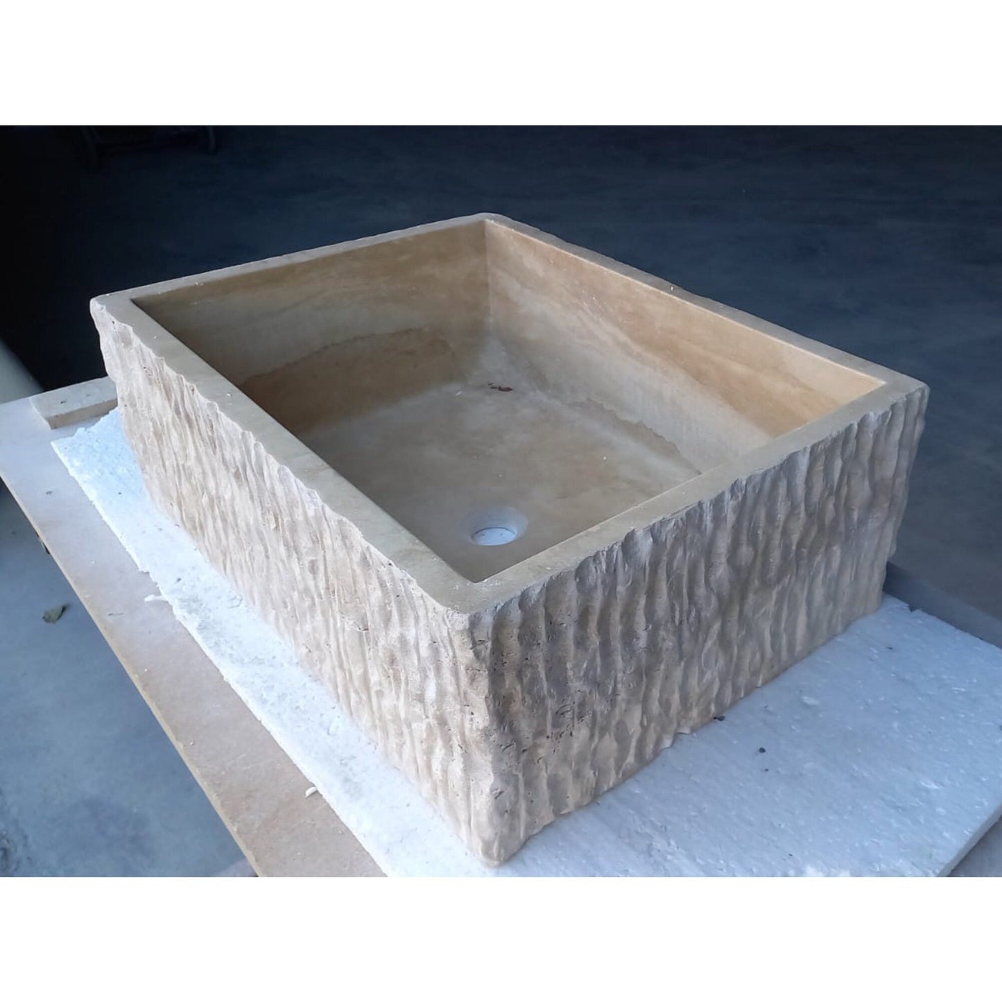 Travertine Rectangular Sink Natural Stone Above Vanity Bathroom Sink (W)23" (D)18" (H)8"