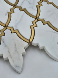 Industry Tile Natural Stone w Gold Trim Waterjet Mosaic ( 5 pc per case) 2555