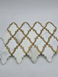 Industry Tile Natural Stone w Gold Trim Waterjet Mosaic ( 5 pc per case) 2555