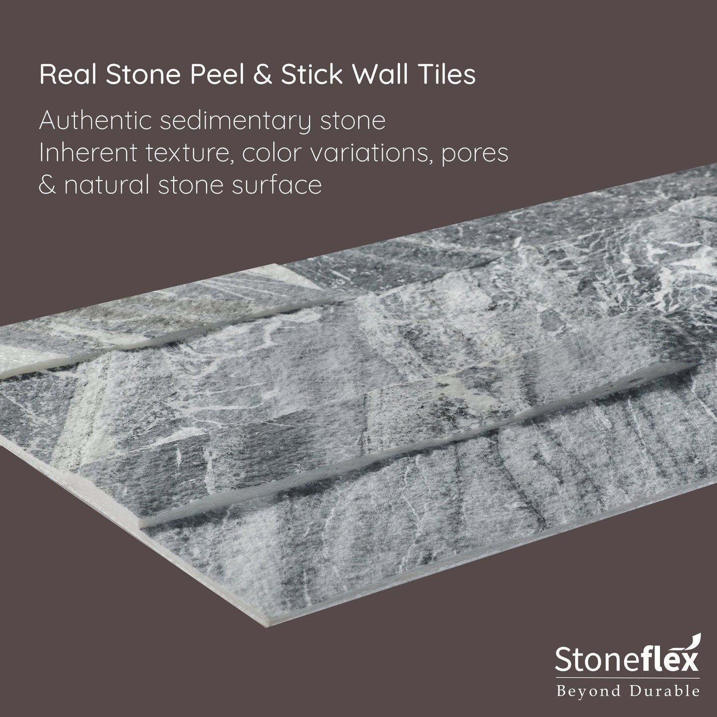 Iridium Black - Self-Adhesive 3D Peel & Stick Real Stacked Stone Tiles [Pack of 10]