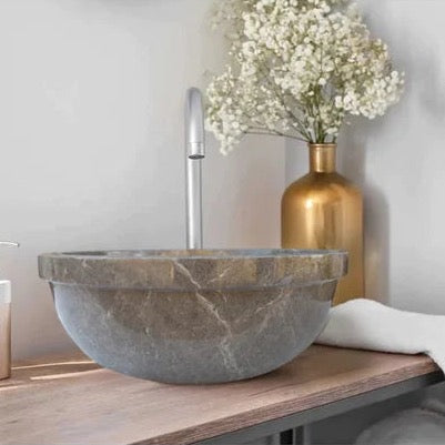 Maya Gray Natural Stone Marble Above Vanity or Drop-in Bathroom Sink Polished