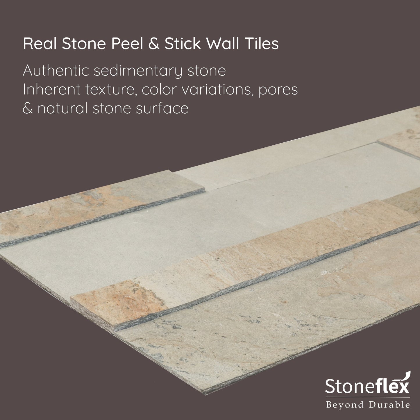 Opal Ash - Self-Adhesive 3D Peel & Stick Real Stacked Stone Tiles [Pack of 10]