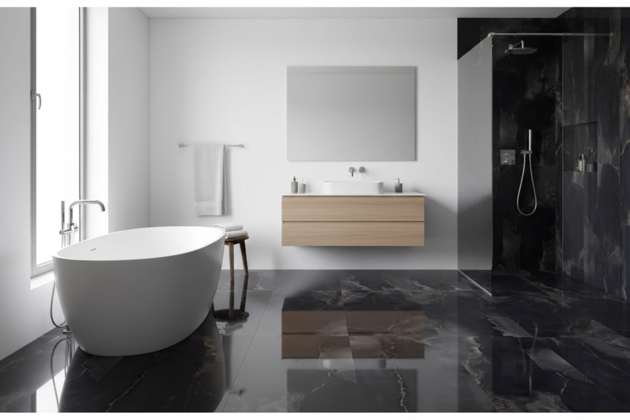 Onyx Black Porcelain Tile 24x48" | 36x36" | Mosaic - Tilevanity.com