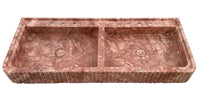 Red Travertine Double Bathroom Vanity Sink Fluted on Front and Edges (W)20" (L)48"