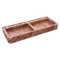 Red Travertine Double Bathroom Vanity Sink Fluted on Front and Edges (W)20" (L)48"