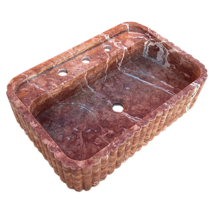 Red Travertine Wall-mount Bathroom Sink Ribbed Textured (W)16" (W)24" (H)6"