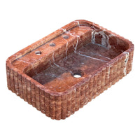 Red Travertine Wall-mount Bathroom Sink Ribbed Textured (W)16" (W)24" (H)6"