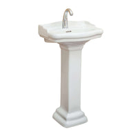 Roosevelt White Pedestal Sink - Vitreous China Ceramic Material - 19"x15"