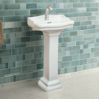 Roosevelt White Pedestal Sink - Vitreous China Ceramic Material - 19"x15"