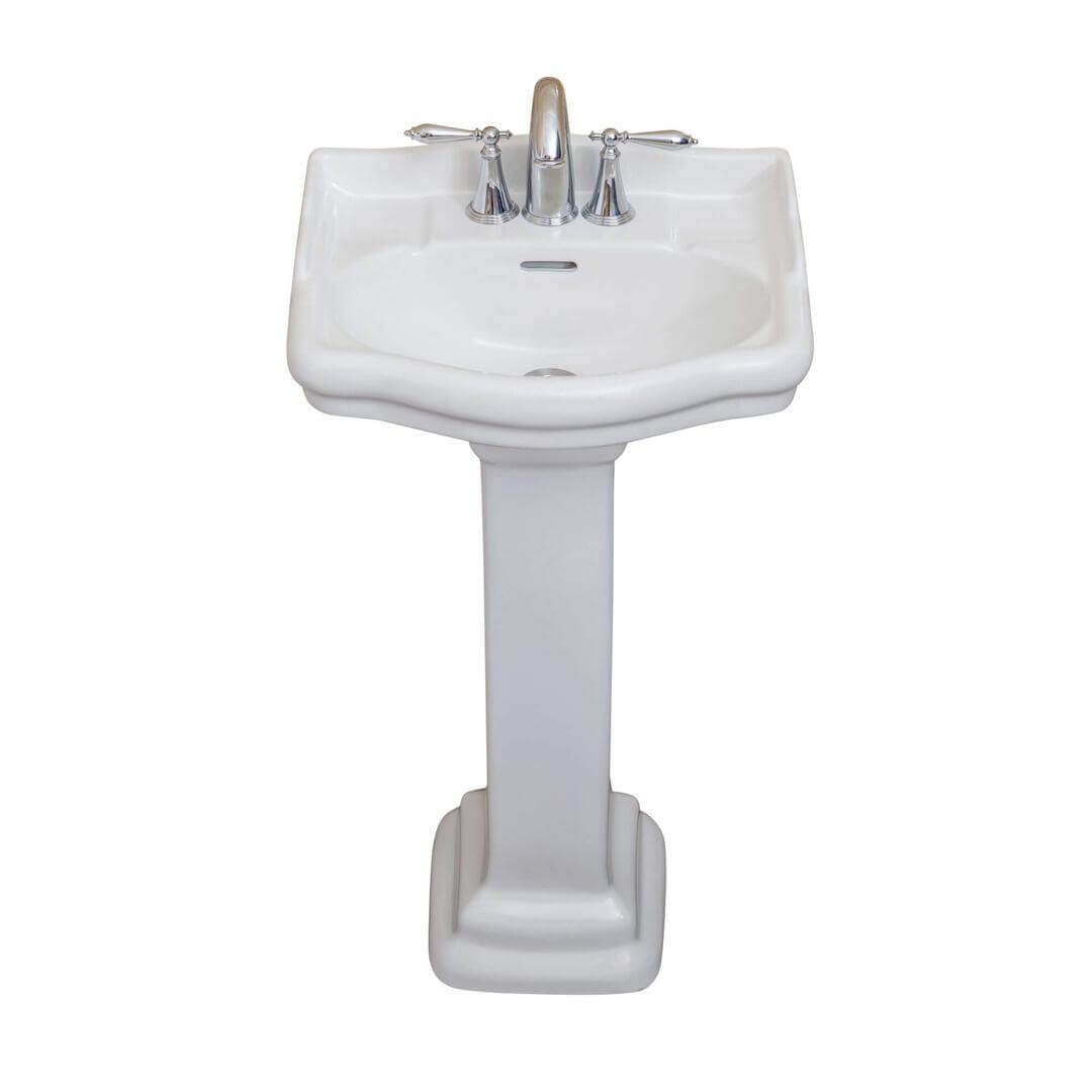 Roosevelt White Pedestal Sink - Vitreous China Ceramic Material - 19"x15"