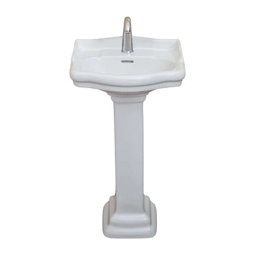 Roosevelt White Pedestal Sink - Vitreous China Ceramic Material - 19"x15"