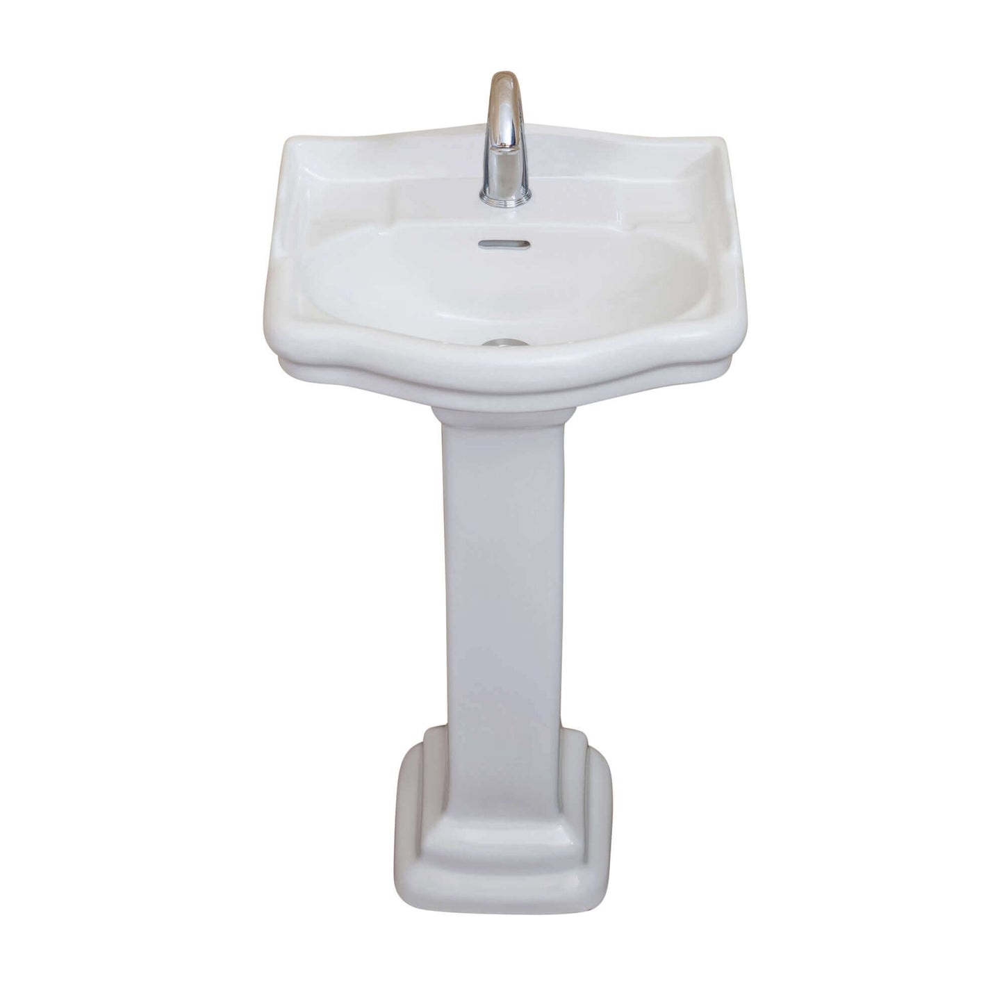 Roosevelt White Pedestal Sink - Vitreous China Ceramic Material - 19"x15"