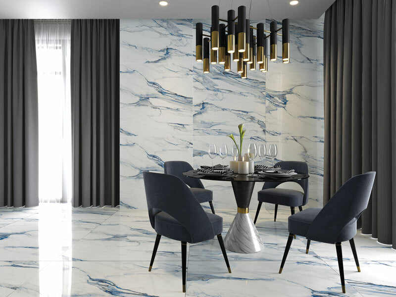 12x24 Statuario Blue Polished porcelain tile - Industry Tile