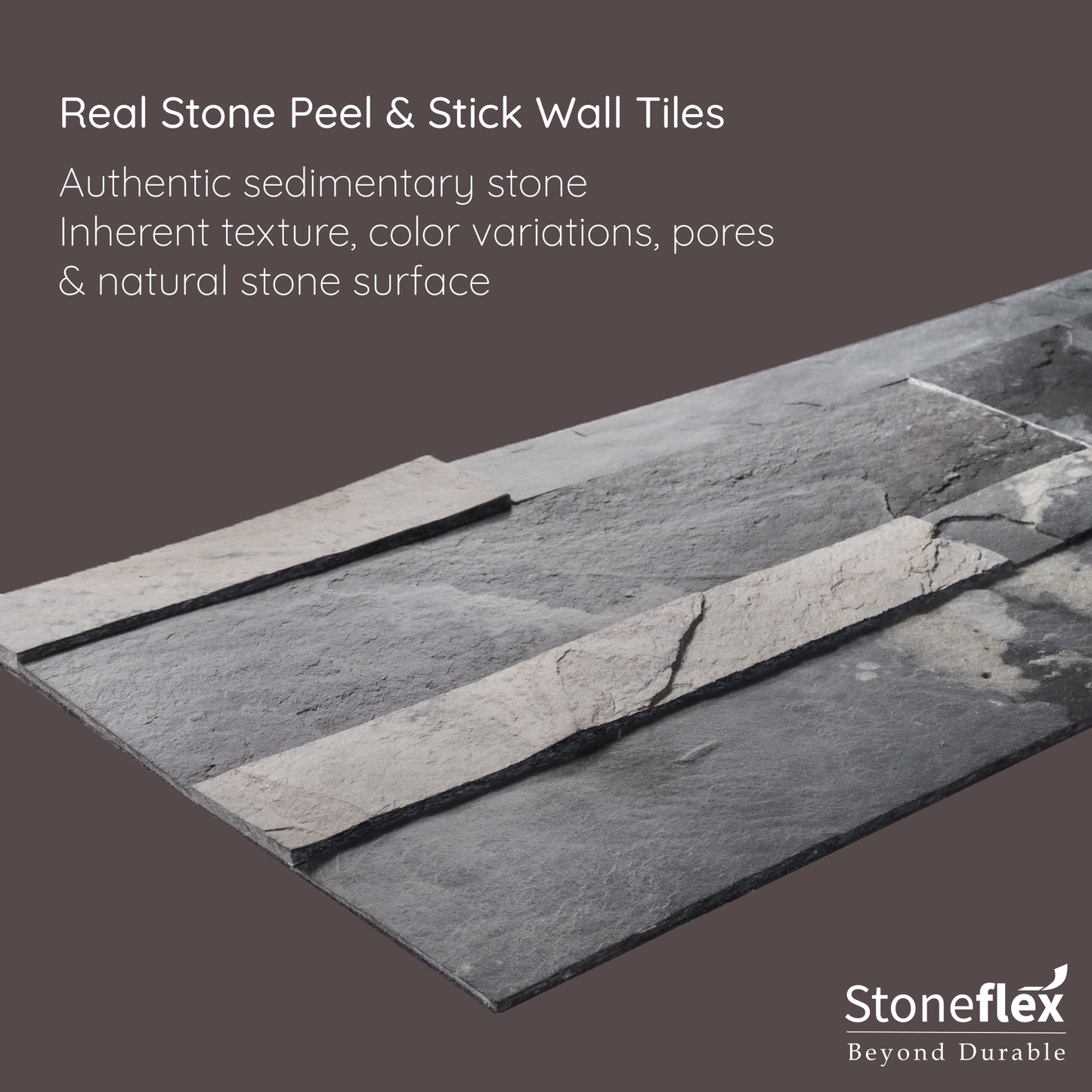 Rustic Slate - Self-Adhesive 3D Peel & Stick Real Stacked Stone Tiles [Pack of 10]