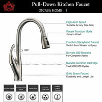 Kitchen Sink Faucet Pull Out Sprayer Brushed Nickel Mixer Tap With Deck Plate
