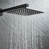 12'' or 16'' Matte Black Wall Mounted Rainfall Shower Faucet with LED or Non-LED Light - Dual Function with Pressure Balance Rough-In Valve