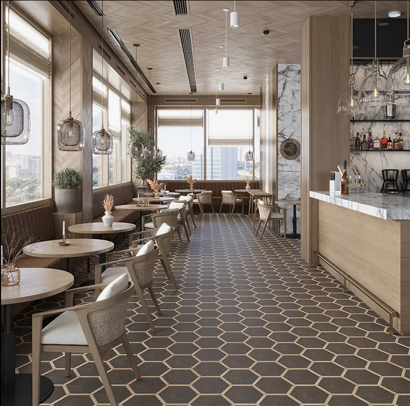 Hexelle Grafito Black & Wood Look Matte Porcelain Hexagon Tile – 8.66x9.84