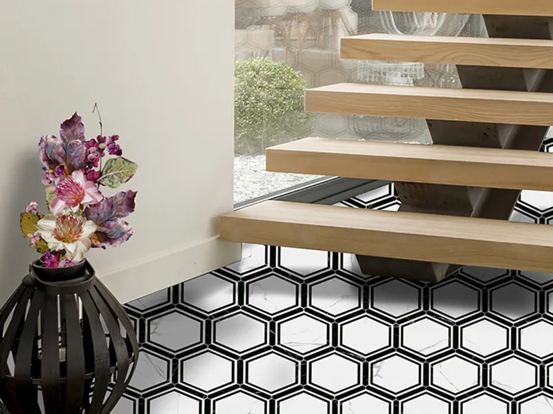 Hexelle Day Black & White Matte Porcelain Hexagon Tile – 8.66x9.84