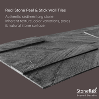 Shadow Gray - Self-Adhesive 3D Peel & Stick Real Stacked Stone Tiles [Pack of 10]