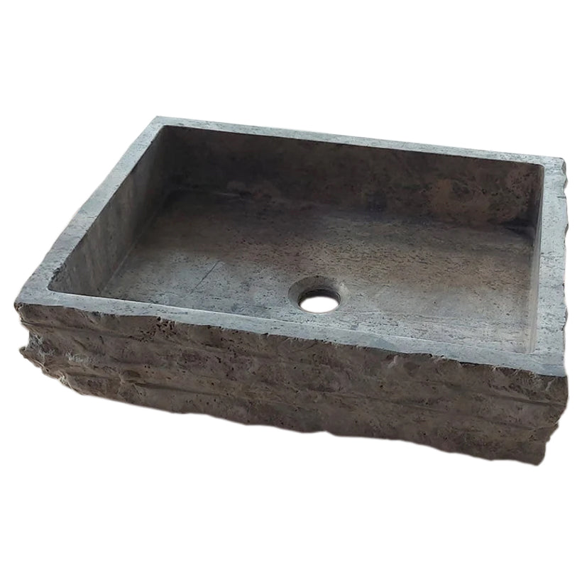 Silver Travertine Wall-mount Bathroom Sink Split-face Outside (W)16" (W)20" (H)5"