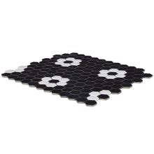 Load image into Gallery viewer, Blossom Hex Black w/ White 1-Inch Flower Mosaic Tile - 20 pcs per case - Industry Tile
