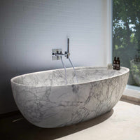 Statuario White Marble Bathtub Hand-carved from Solid Marble Block (W)32" (L)68" (H)20"