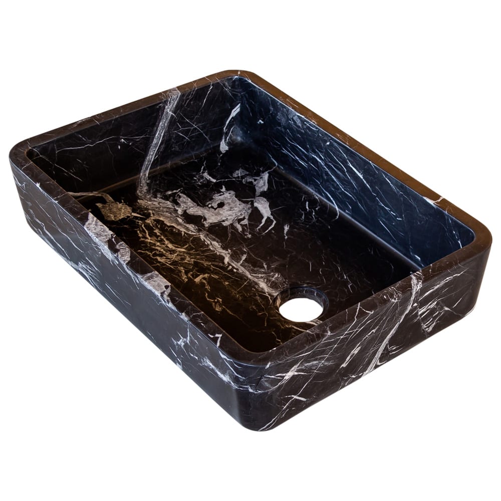 Toros Black Marble Rectangular Above Vanity Bathroom Sink (W)14.4" (L)20.3" (H)4.70"