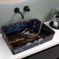 Toros Black Marble Rectangular Above Vanity Bathroom Sink (W)14.4" (L)20.3" (H)4.70"