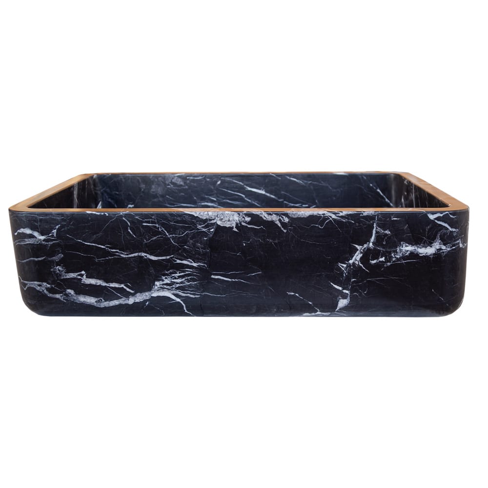 Toros Black Marble Rectangular Above Vanity Bathroom Sink (W)14.4" (L)20.3" (H)4.70"