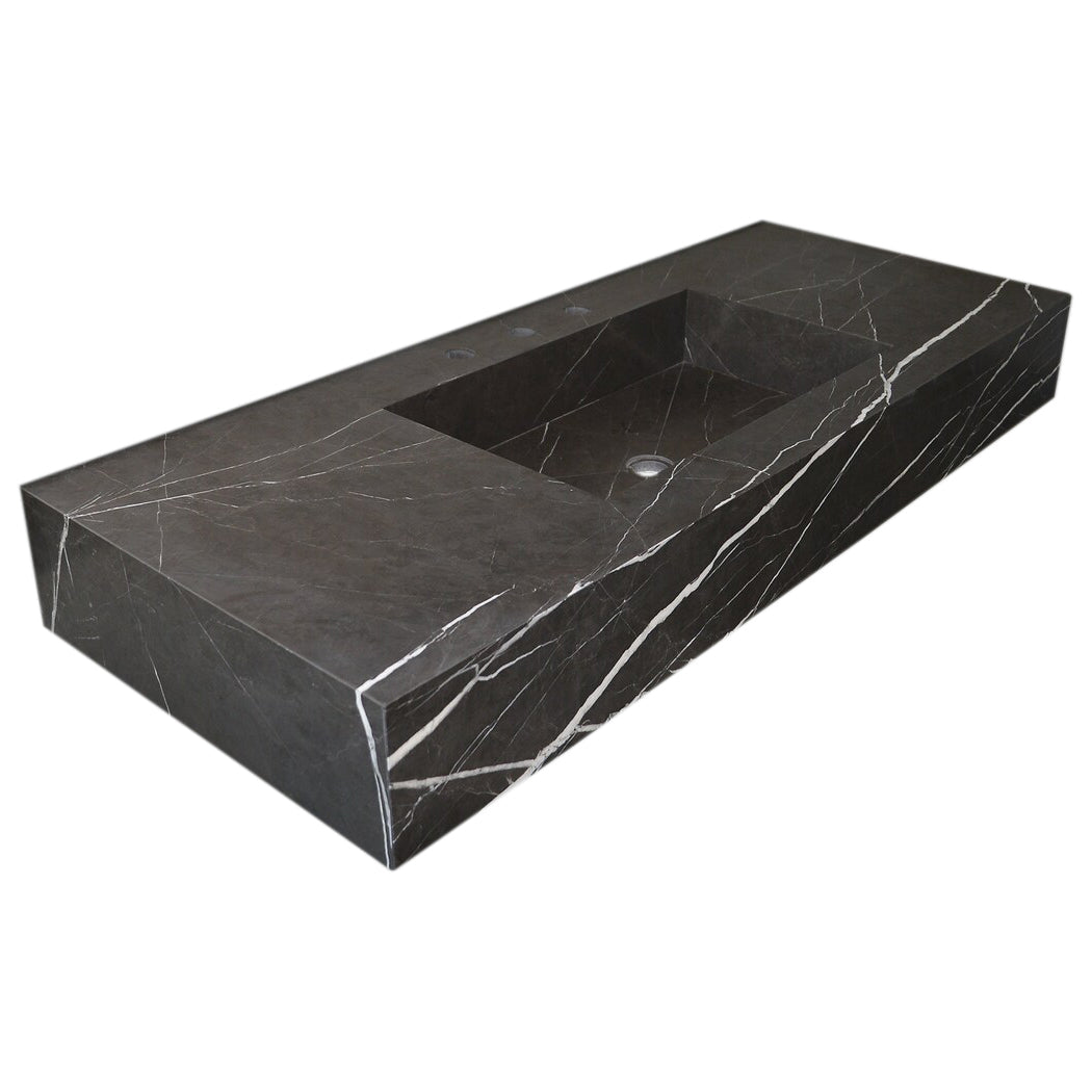 Toros Black Marble Rectangular Wall-mount Bathroom Sink (W)20" (L)48" (H)6"