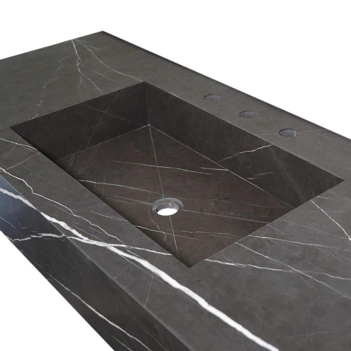 Toros Black Marble Rectangular Wall-mount Bathroom Sink (W)20" (L)48" (H)6"