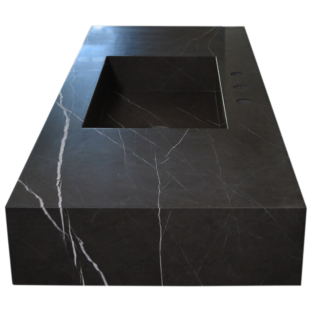 Toros Black Marble Rectangular Wall-mount Bathroom Sink (W)20" (L)48" (H)6"