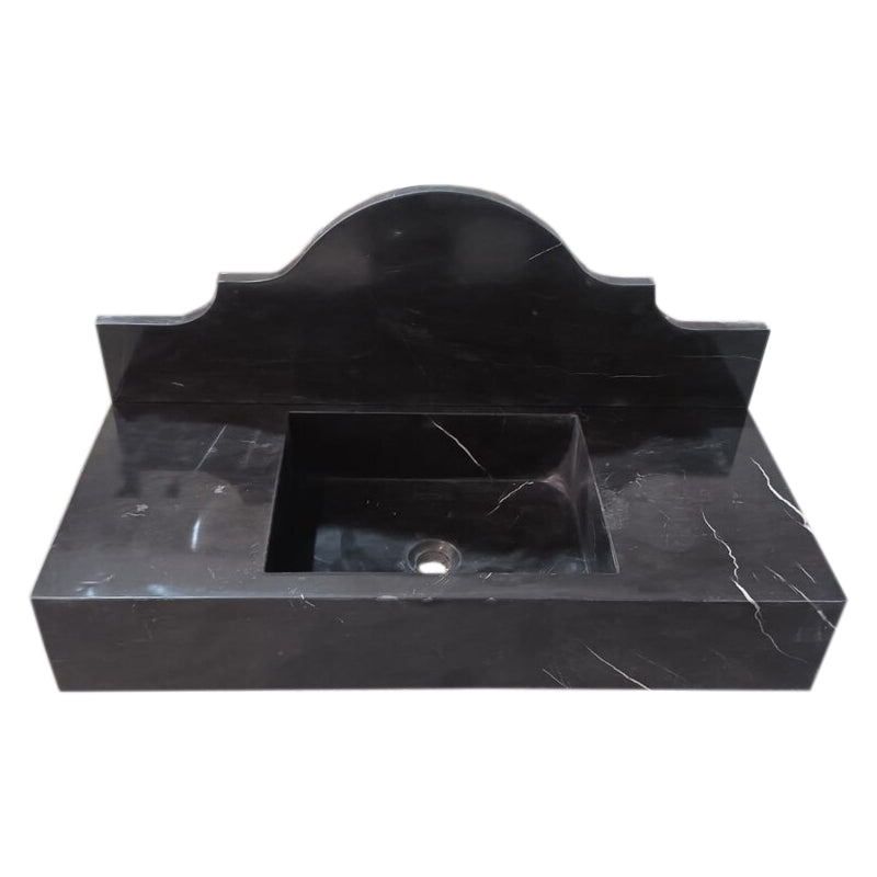 Toros Black Marble Wall-mount Bathroom Sink with Backsplash Polished (W)15" (W)33" (H)6"