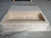 Troia Light Travertine Rustic Rectangular Wall-mount Bathroom Sink (W)16" (L)30" (H)5"