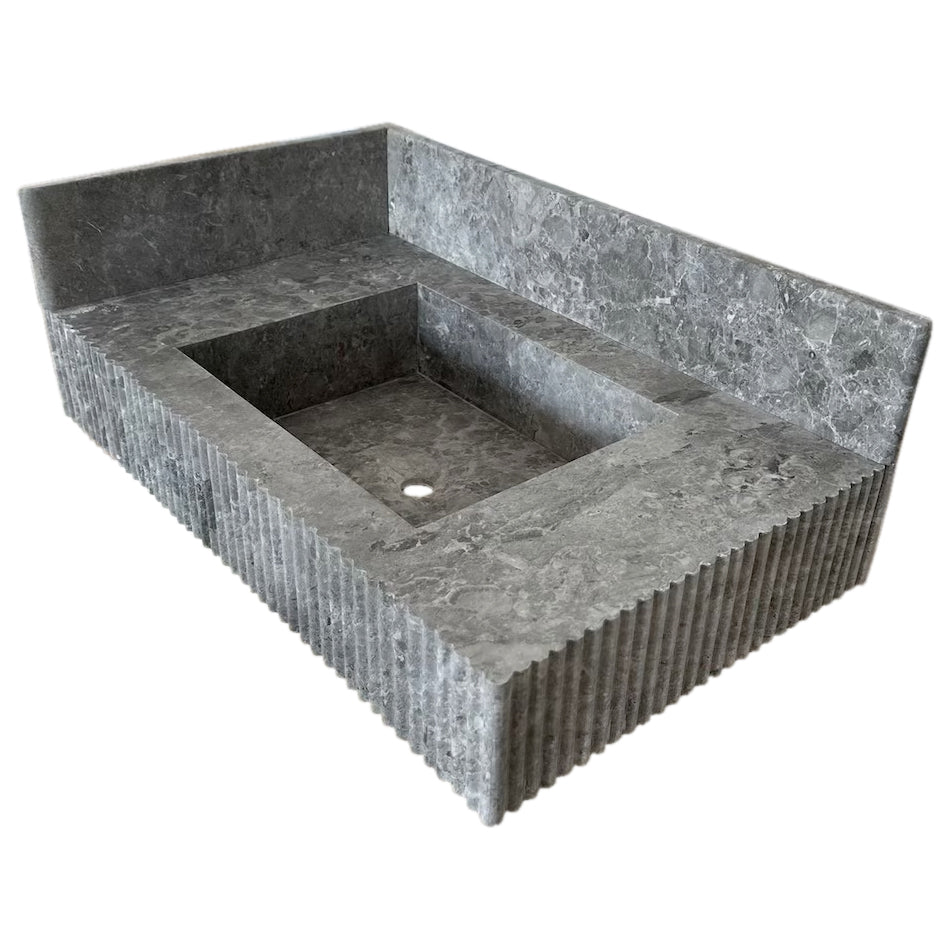 Tundra Gray Marble Rectangular Wall-mount Bathroom Sink with 6" Backsplash (W)16" (L)32" (H)10"