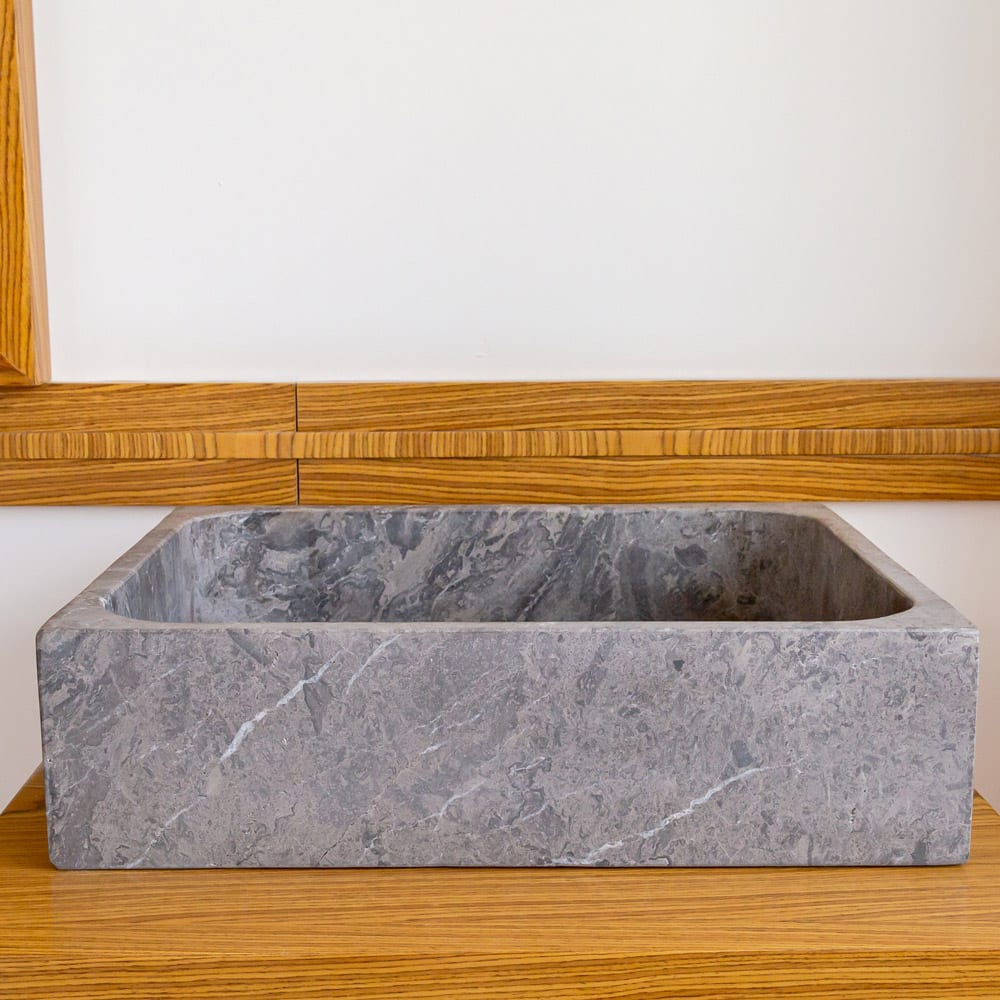 Tundra Gray Marble Farmhouse Rectangular Above Vanity Bathroom Sink (W)16" (L)19.5" (H)5"