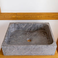 Tundra Gray Marble Farmhouse Rectangular Above Vanity Bathroom Sink (W)16" (L)19.5" (H)5"