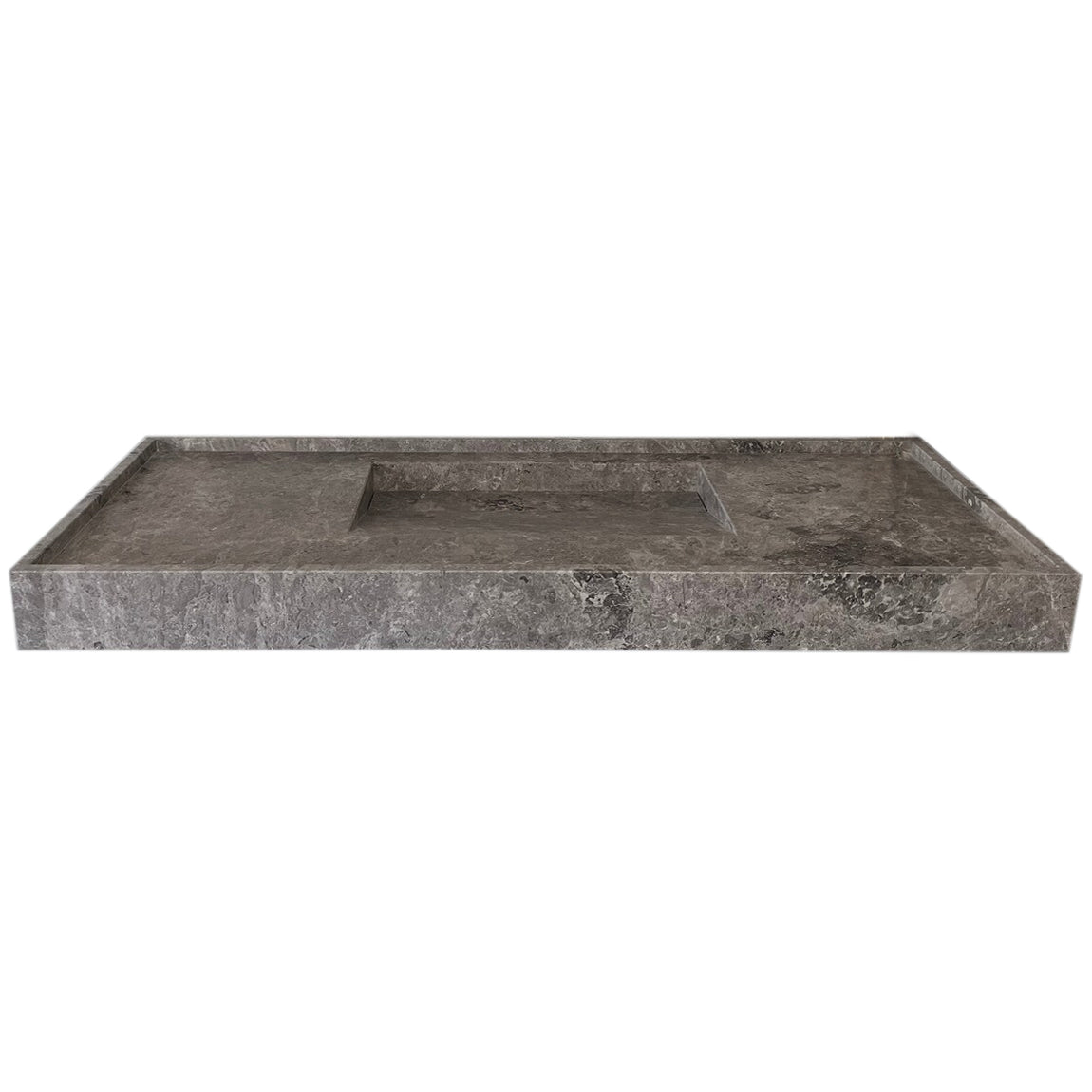 Tundra Grey Marble Rectangular Wall-mount Bathroom Sink Hidden Drain (W)20" (L)48" (H)5"