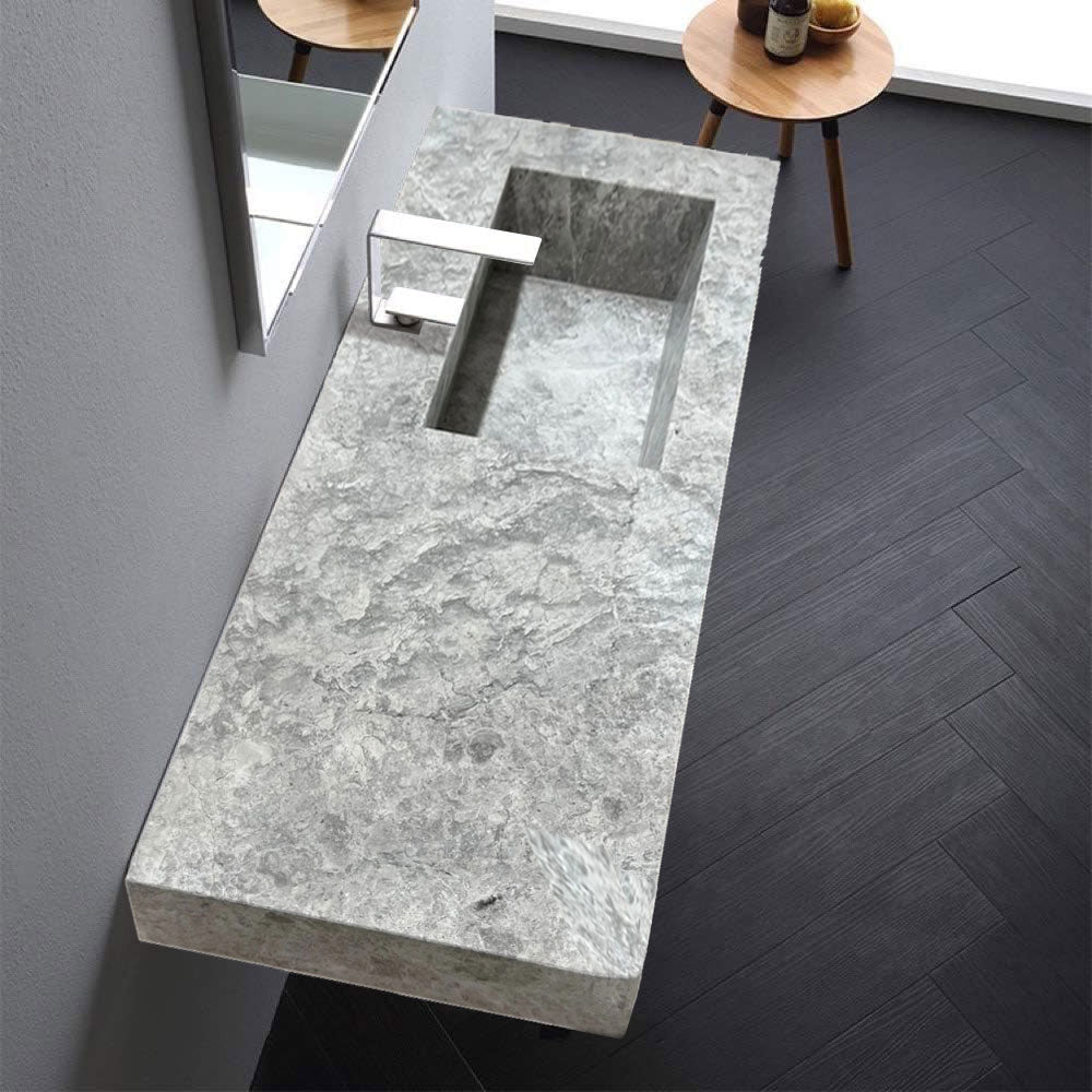 Tundra Gray Marble Rectangular Wall-mount Vanity Top Sink (W)20" (L)48" (H)5"