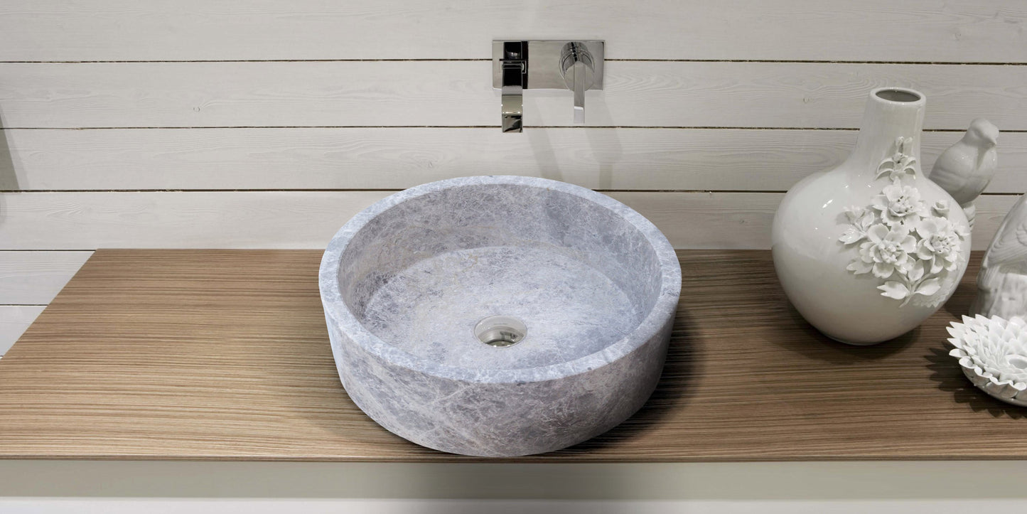 Natural Stone Tundra Grey Marble Above Vanity Bathroom Sink Polished (D)16.5" (H)6"