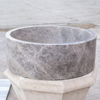 Natural Stone Tundra Grey Marble Above Vanity Bathroom Sink Polished (D)16.5" (H)6"